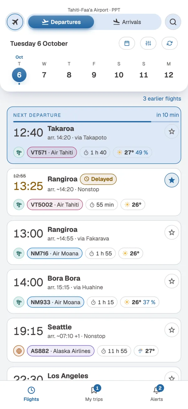 Today's departures, arrivals and delays, island hops and international flights alike.