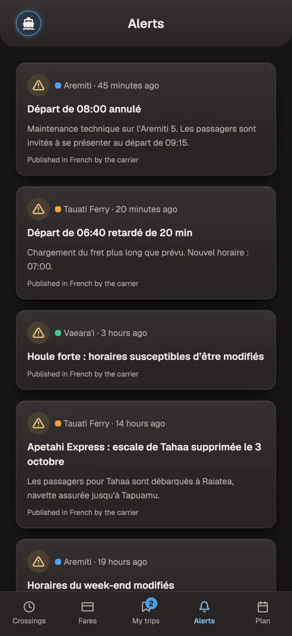 Cancellations and changes, as the companies publish them.