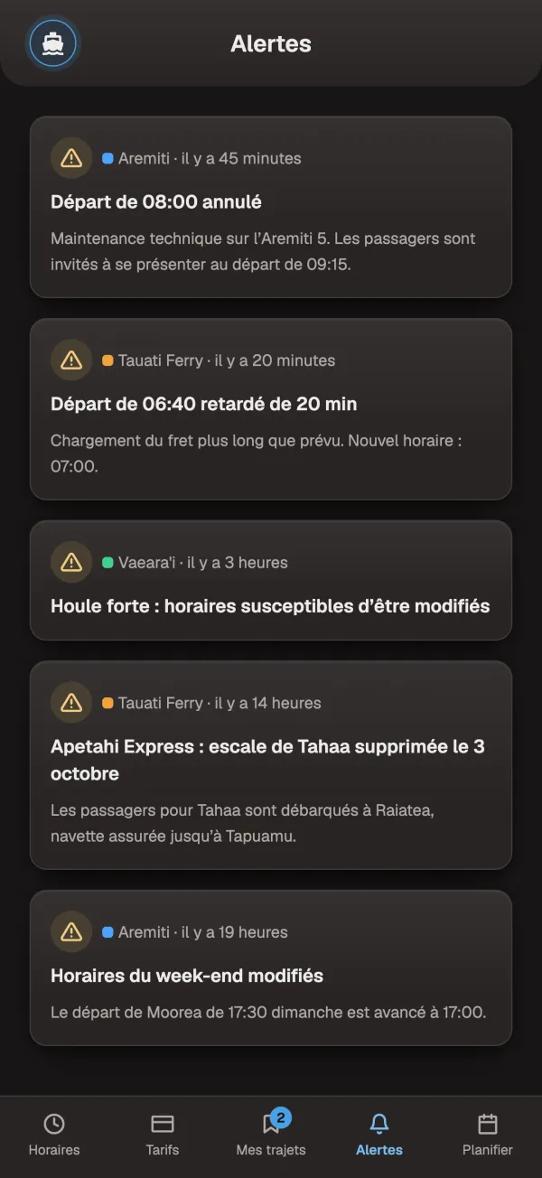 Les annulations et changements, tels que les compagnies les publient.