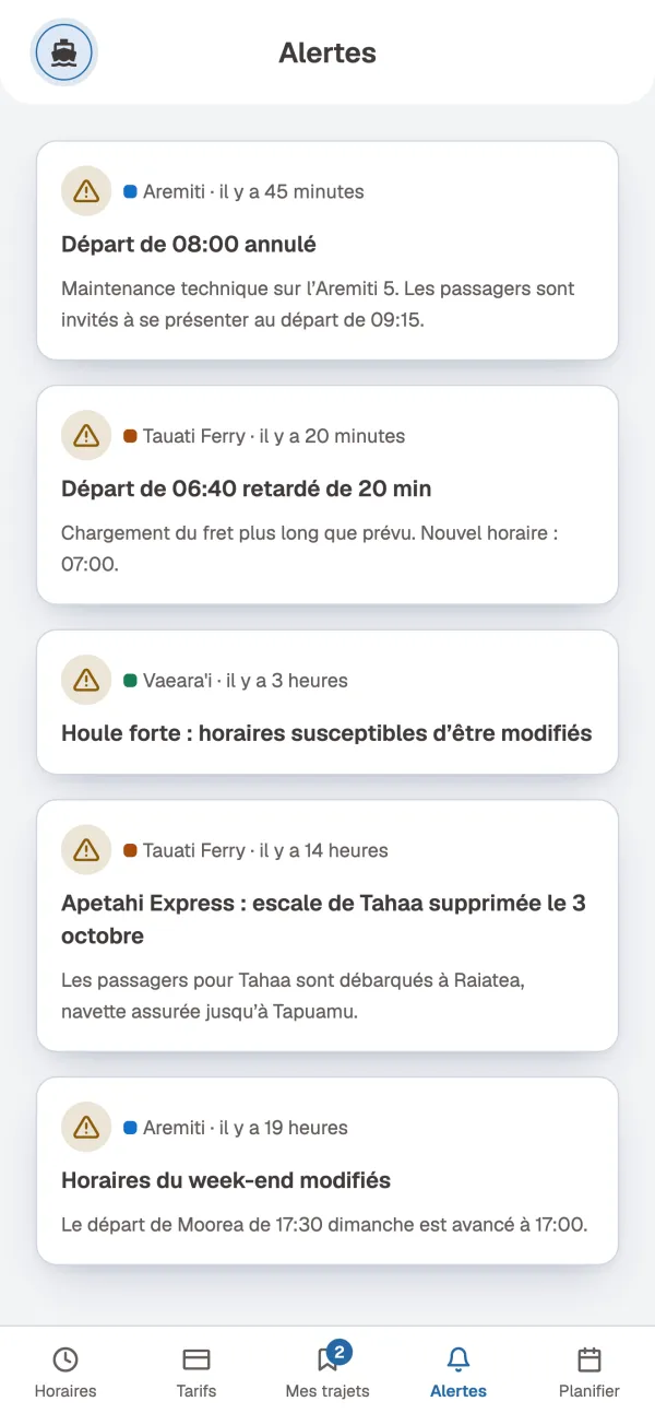 Les annulations et changements, tels que les compagnies les publient.